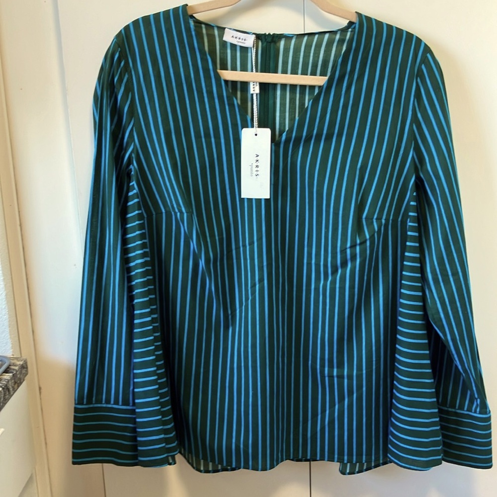 NWT Akris Punto Cotton Top Dark Green & Turquoise Size 12